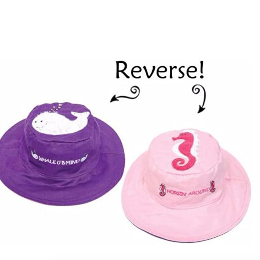 FlapJackKids Reversible Sun Hat - Seahorse/Whale
